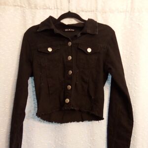 VIP Jeans Black Cropped Distressed Jean Jacket Size Medium